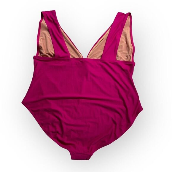 J.Crew One Piece Swimsuit Women's Plus 24 Fuchsia Pink V-Neck Sleeveless NWT - Picture 3 of 10